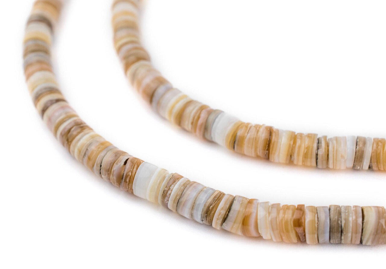 The Bead Chest Beige Natural Shell Heishi Beads 5mm Brown 25 Inch Strand